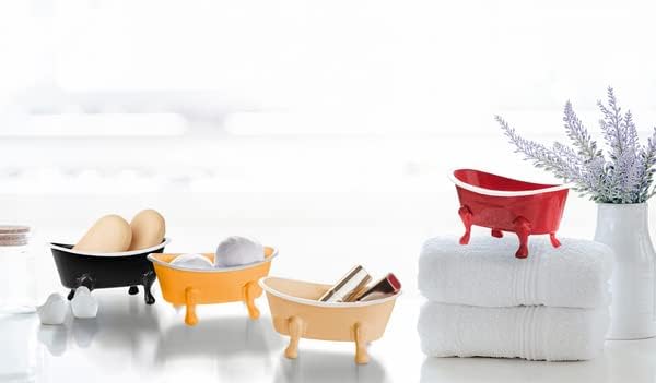 Rustic Enamel 1 Piece 5.5" Metal Clawfoot Mini Bathtub Soap Dish Mini Bath Tub Decoration Clawfoot Tub Soap Caddy Collection (Mustard)