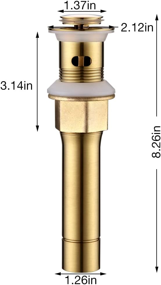 Bathroom Sink Drain with Overflow, Brushed Gold Sink Drain for Bathroom Sink, Universal Stainless Steel Gold Sink Drain, Pop Up Drain Stopper with Detachable Basket