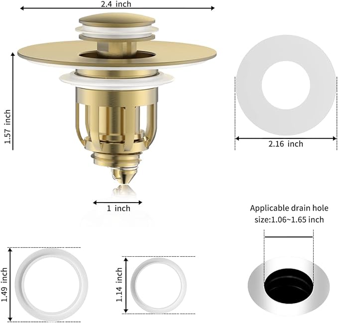 Universal Bathroom Sink Stopper, Pop Up Sink Stopper with Basket Hair Catcher, Anti Clogging Sink Drain Filter for 1.06"-1.65" Drain Holes