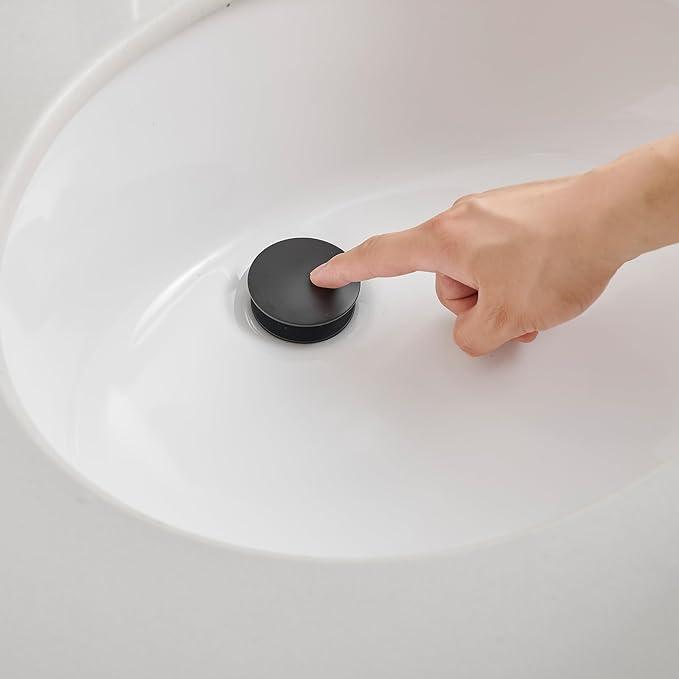 Bathroom Sink Drain with Overflow Vessel Vanity Pop Up Drain Assembly Stopper Lavatory Commercial Bath Brass Fits Bathroom Standard Sink Hole 1-1/2" to 1-3/4" Matte Black, P01B