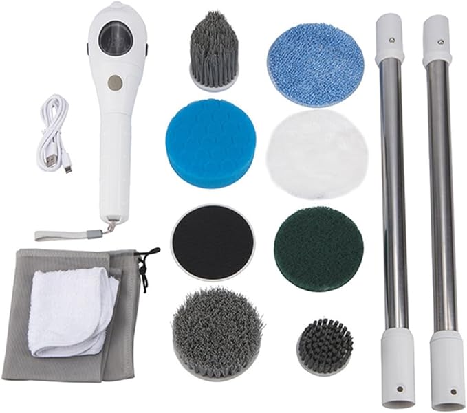 Taoke Electric Scrubber Brushes, 8 Replaceable Cleaning Heads & Adjustable Handle, 3 Speeds, with Night Light and LED Display, Bathroom Grout Floor Wall Sink Scrubber