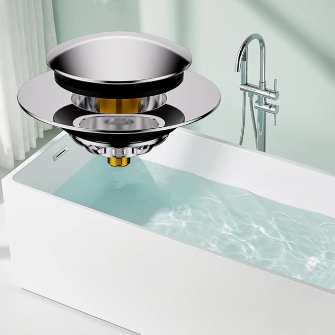 Universal Pop-Up Bathtub Stopper with Clog-Proof Strainer, Bath Drain Plug (Fits 1.4-1.6 Inch Drains)