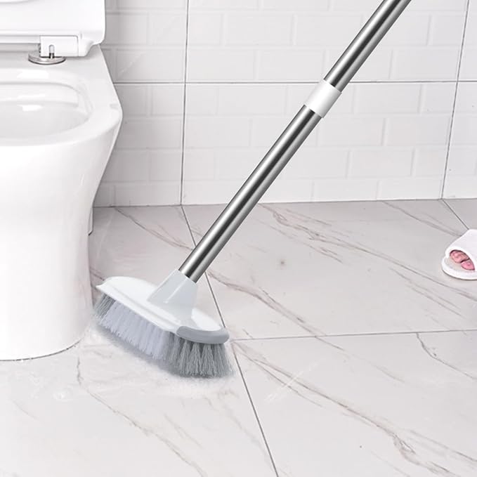 MEIBEI Floor Scrub Brush with Long Handle 54" Stiff Bristle Shower Deck Brush, Adjustable Stainless Metal Handle for Cleaning Tile, Bathroom, Tub, Bathtub and Patio
