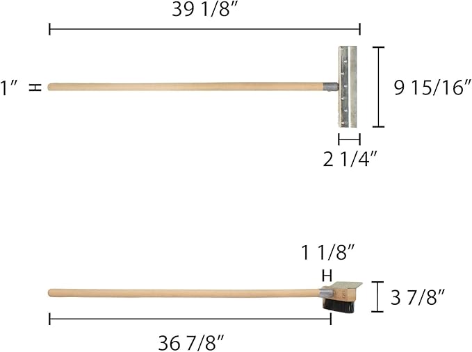 TrueCraftware- 10" Pizza Oven Brush with Scraper Black Metal Wire Brush with 37" Long Wooden Handle-Pizza Oven Cleaning Brush for Pizza Stone Grill Brush Outdoor BBQ Cleaning Oven Accessories