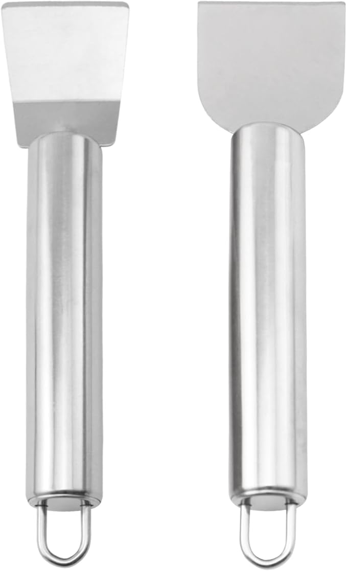 2PCS Stainless Steel Small Cleaning Spatula Multifunctional Kitchen Household Gadgets Refrigerator Defrosting Ice Scoop Round Handle Grease Spatula For Oven Stove Scraper