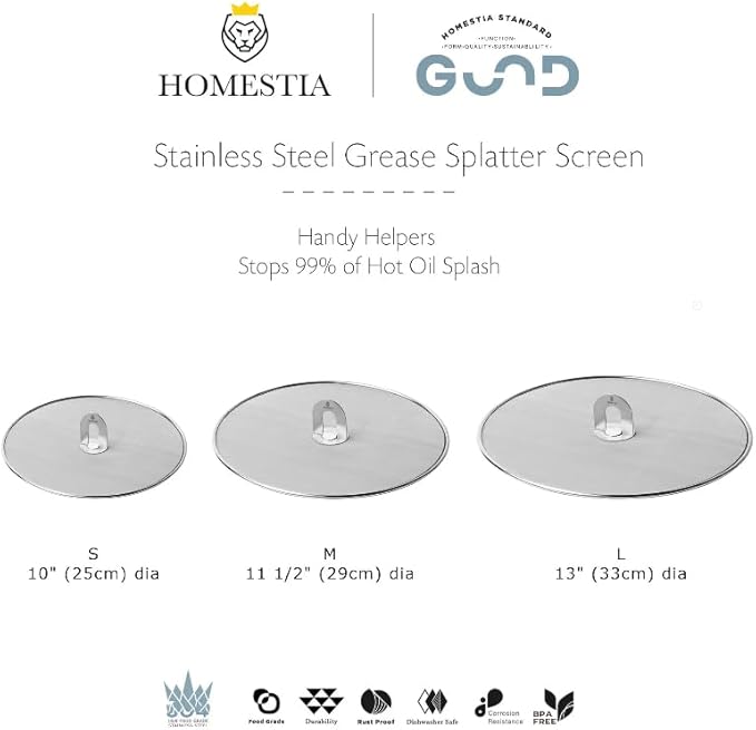 Homestia Splatter Screen for Kitchen, Stainless Steel Fine Mesh Splatter Screen for Frying Pan, 10, 13 Inch Grease Splatter Guard with Fold Flat Knob (2 Pieces)