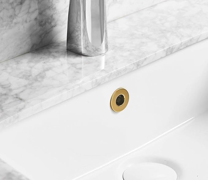 BWE Gold Bathroom Sink Basin Trim Overflow Cover Brass Insert in Hole Round Caps