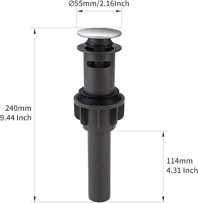 Bathroom Pop Up Sink Drain With Overflow - Vessel Stopper and Strainer for Faucet, Vanity or RV - Chrome