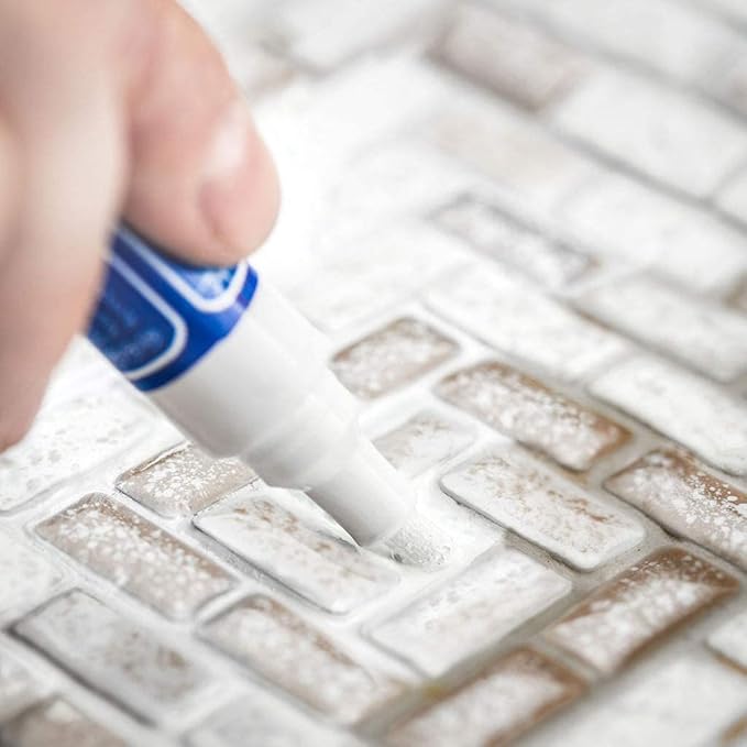 Grout Pen Tile Paint Marker: Waterproof Grout Colorant and Sealer Pen to Renew, Repair, and Refresh Tile Grout - Cleaner Coating Stain Pens - 2 Pack, 15mm Wide Brown and 5mm Narrow White Tip