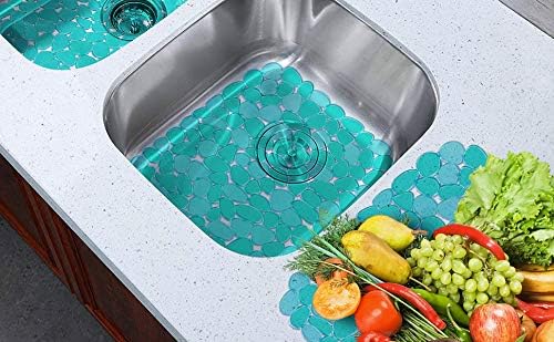 Yolife Pebble Sink Mats for Stainless Steel & PorcelainSink, PVC Sink Saddle Protectors Kitchen Sink Mat, Dishes and Glassware (Green,2 Pack)
