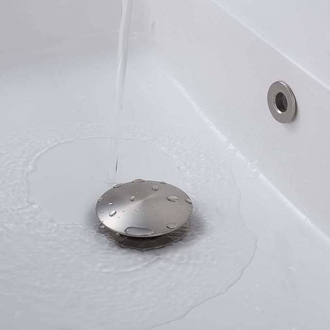 Bathroom Sink Drain,2 Pack Drain Stopper Bathroom Sink Without Overflow,Pop Up Drain Assembly with Detachable Strainer Basket,Built-in Anti-Clogging Strainer,Stainless Steel Brushed Nickel