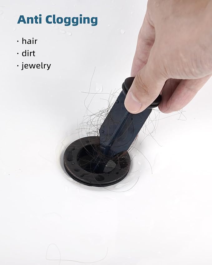 2PCS Bathroom Sink Drain with Lift Rod, Pop Up Sink Drain with Overflow, Universal Fit, Oil Rubbed Bronze Drain Stopper for Vessel Sink, Assembly for Bathroom Faucet Sink