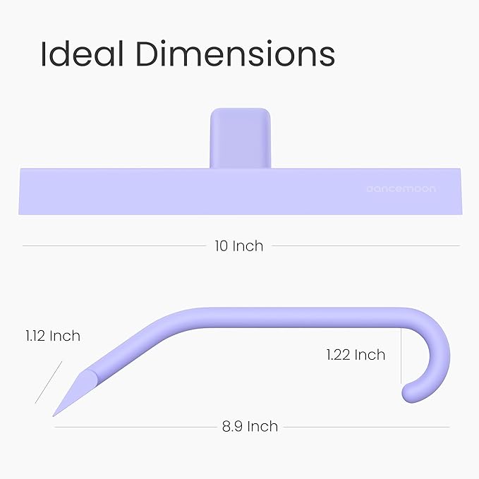 dancemoon JustHang Shower Squeegee for Glass Doors, All-in-One Piece Silicone Squeegee with Built-in Hook for Bathroom, Window, Mirror, Tile Wall, Car, Streak-Free Bathroom Cleaner Tool,10 Inch Purple