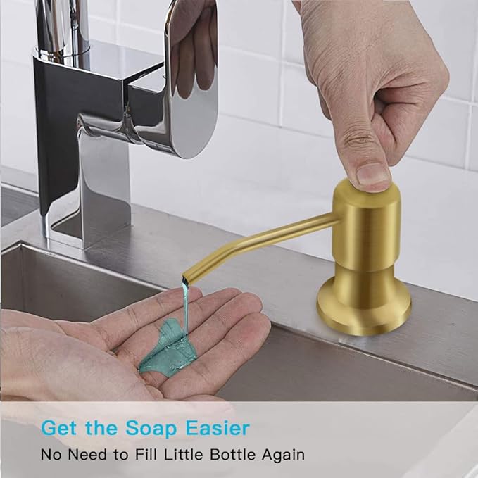 OHiHi Dish Soap Dispenser for Kitchen Sink, Countertop Sink Soap Dispenser Water Pump with 47” No-Spill Extension Tube Kit Design for Kitchen Bathroom, Easy to Press, No More Refills (Golden)