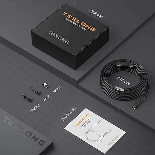 Teslong 50FT USB-C Borescope Camera with Light, Only Compatible with iPhone 15/16/17 Android Phones, 50 ft Flexible Waterproof Endoscope for DIY Pipe Inspection with Drain Snake