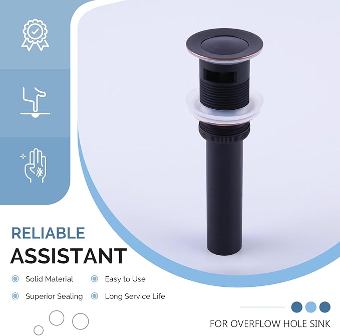 Angle Simple Bathroom Sink Drain with Overflow, Brass Pop Up Vanity Sink Drain Stopper Oil-Rubbed Bronze
