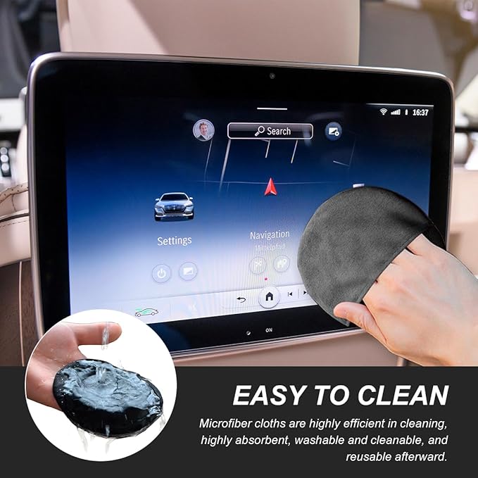 2PCS Car Screen Cleaner, 4.33"×4.33" Round Microfiber Cloth Auto Cleaning Wipes, Reusable Non-Scratch Touchscreen Cleaning Pad for Dashboard LCD Display Laptop, Car Accessories