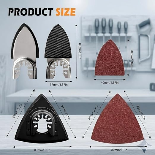 Towbluii Multitool Sanding Pads for Detail Wood Finishing, Multi-Grit Assorted Sandpaper with Triangle & Finger Attachments, Durable Hook and Loop Sanding Sheets for Furniture & Edge Work(105p