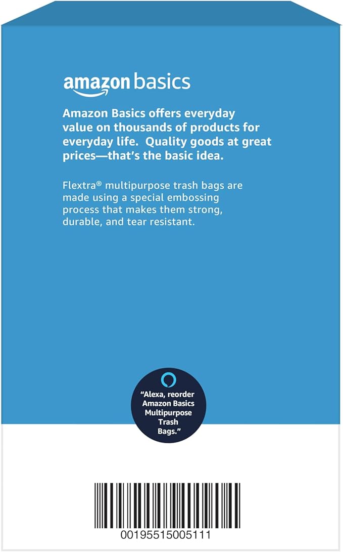 Amazon Basics Flextra Multipurpose Drawstring Trash Bags,30 Gallon,50 Count (Pack of 6)