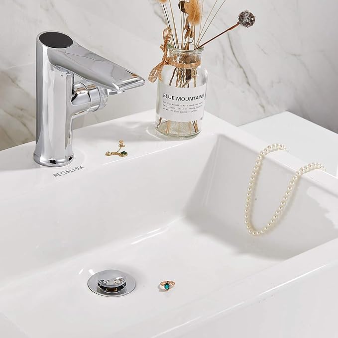 Pop Up Drain, Bathroom Faucet Vessel Vanity Sink Drain Stopper, Built-in Anti-Clogging Strainer, Polished Chrome Without Overflow,Fits Standard American Drain Hole(1-1/2" to 1-3/4") R085A-CP