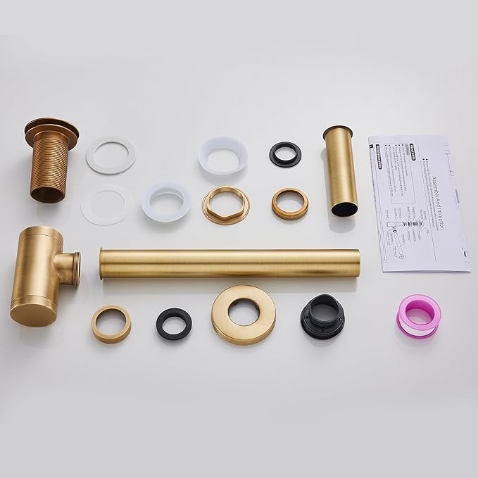 Solid Brass Bathroom Sink P-Trap Complete Set, Adjustable 1-1/4 Bottle Trap with Pop Up Drain Stopper without Overflow, Antique