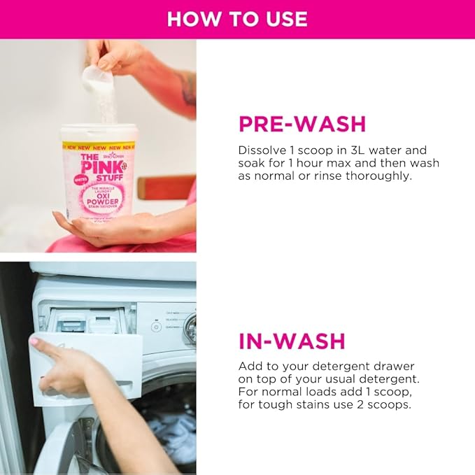 Stardrops - The Pink Stuff - The Miracle Laundry Oxi Powder Stain Remover Specifically Formulated for Whites,1 kg,(Pack of 2)