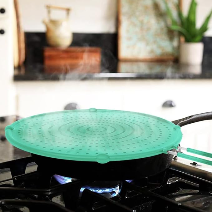Splatter Screen for Frying Pan, Grease Splatter Guard, Heat-Resistant Splatter Guards for Frying, Silicone Splatter Guard for Everyday Cooking, Dishwasher Safe, Green (16in×12in×0.5in)