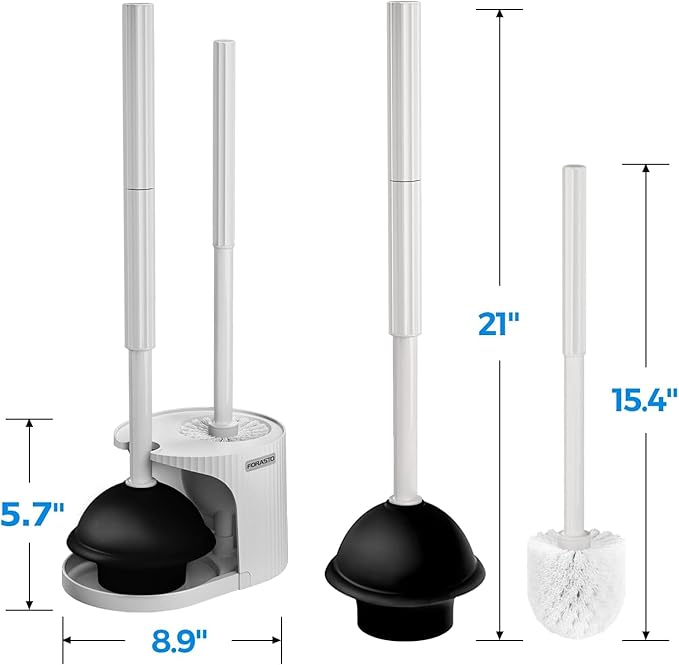 2Pack 2 in 1 Toilet Plunger and Brush Set,Extended Handle Plunger,Toilet Bowl Brush Plunger Set,Bathroom Cleaning Tools,Cleaning Brush,Toilet Brush Plunger Combo,Cream Grey(21inch)
