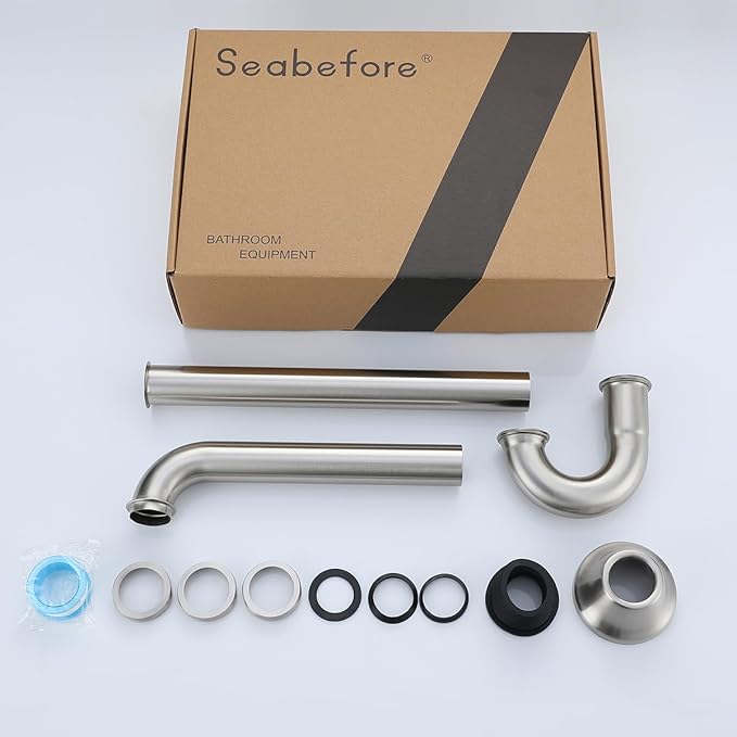Brass P Trap U-Shape 1 1/4 inch Sink Drain Pipe with Slip Joint Extension Tub,12 inch Vertical Pipe length Adjustable Height Sink Waste Trap Drain Kit,Brushed Nickel,SE83555BN-L