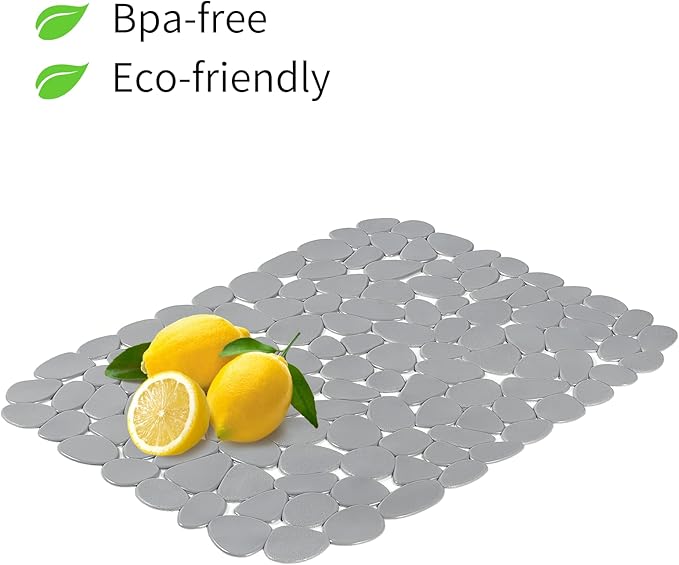 Yolife Pebble Sink Mats for Stainless Steel &Porcelain Sink, PVC Sink Saddle Protectors Kitchen Sink Mat, Dishes and Glassware (Solid Grey)