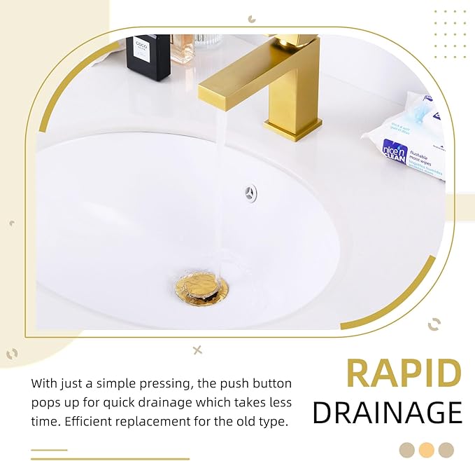 Angle Simple Sink Drain Stopper, Brass Bathroom Sink Stopper Replacement, Pop Up Drain with Overflow Hole, Deep Titanium Gold