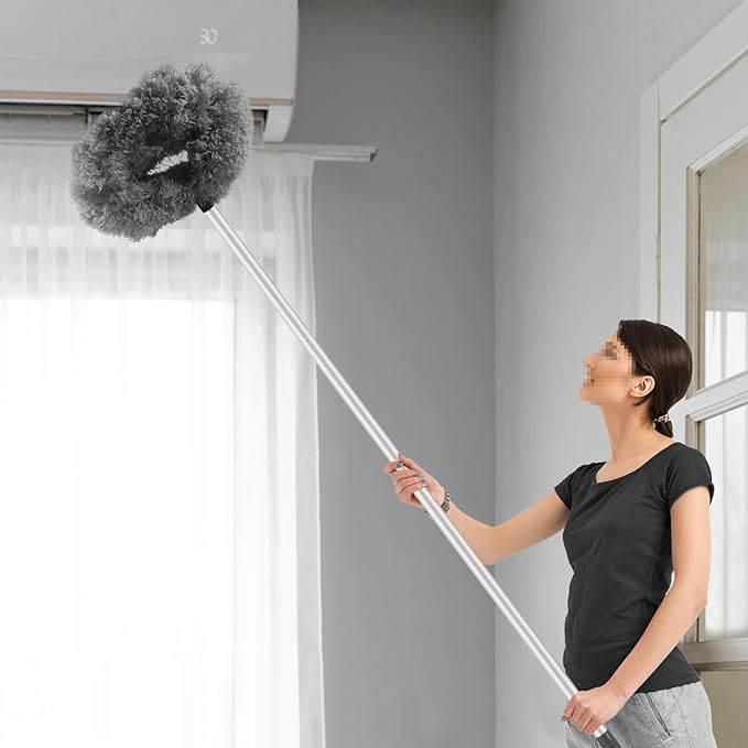 LUCKY-M Ceiling Fan Cleaner Duster, Removable Microfiber Ceiling Fan Blade Cleaner Reusable Duster with Extension Pole Adjusts 13 to 57.1 in for Cleaning Bookshelves Wall Door Window Top(Grey)