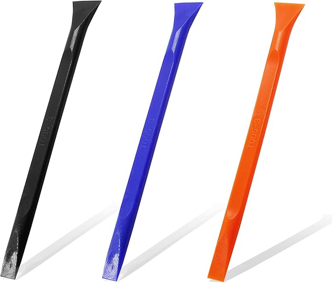 12Pcs Carbon Fiber Scraper Cleaning Tool Non-Scratch Plastic Multi-Purpose Stiff Scraper Pen-Shaped Scraper Tool for Paint, Stickers Label, Food, Tight Spaces, Crevices (Black, Blue, Orange)