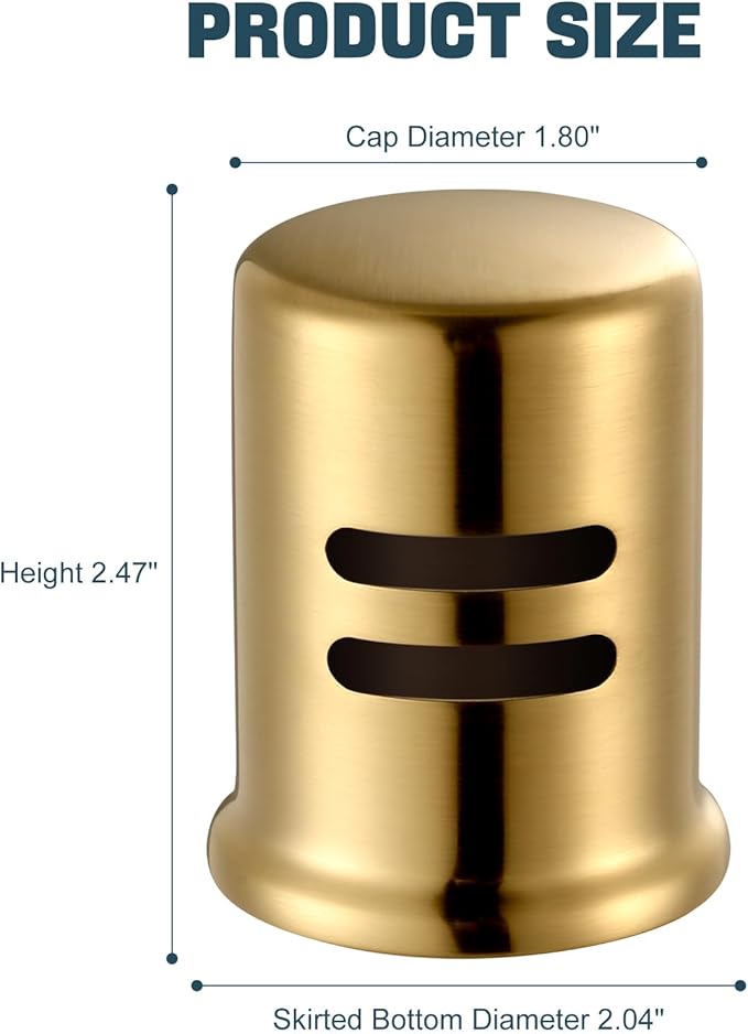 Dishwasher Air Gap Cover for Kitchen, Solid Brass Air Gap Cap with Skirted Design, Dishwasher Overflow Vent Cap Replacement Only, Brushed Gold