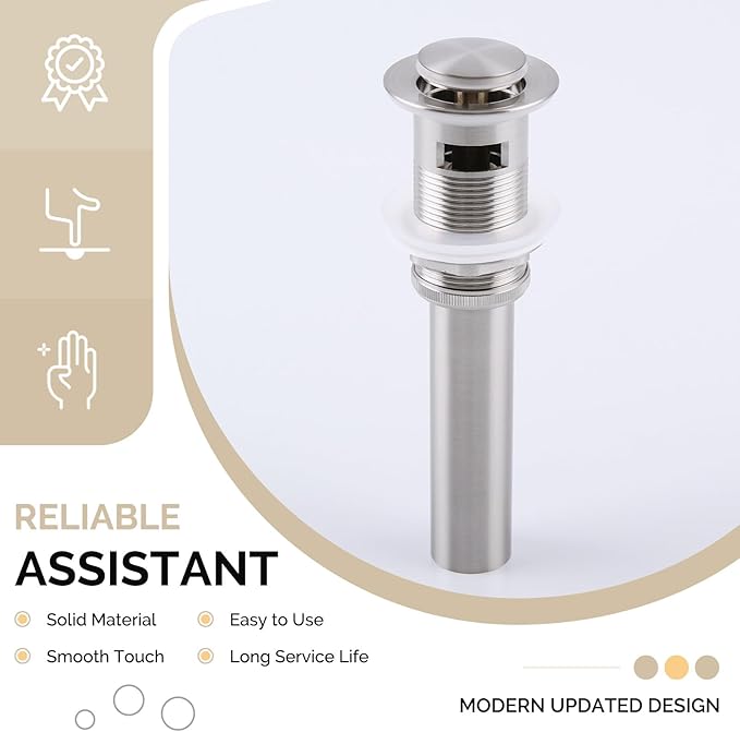 Angle Simple Bathroom Sink Drain with Overflow, Brass Pop Up Sink Drain Stopper Brushed Nickel