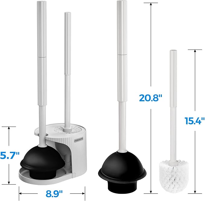 2 in 1 Toilet Plunger and Brush Set,Extended Handle Plunger,Toilet Bowl Brush Plunger Set,Bathroom Cleaning Tools,Cleaning Brush,Toilet Brush Plunger Combo,Light Grey(20.8inch)