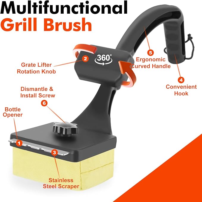 Grill Brush Bristle Free for Outdoor Grill Steam Grill Cleaning Brush Replaceable Head Safe BBQ Cleaner Brush with Durable Scraper for Cast Iron or Stainless-Steel Grates Griddle Scrubber
