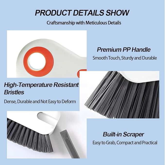 2 in 1 Car Groove Cleaning Brush, Multifunction Vehicle Crevice Cleaner with Hidden Scraper, Automotive Window Seal Sill Sliding Door Track Cleaning Brush, Universal Fit (Orange White)