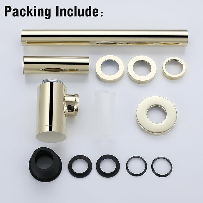 RANDOM Light Gold Polished Brass Contemporary Round Bottle P Trap 1 1/4,Basin Sink Waste Drain P Trap Kit.