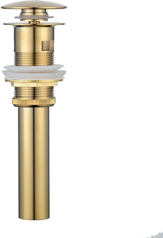 Beelee Pop Up Drain Stopper with Overflow, Gold Sink Drains for Bathroom, Vanity Vessel Sink Drain in Brass, Polished Gold