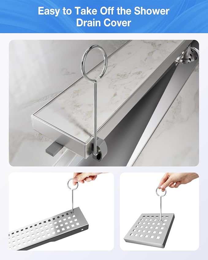 2 PCS Shower Drain Lifting Hook, 304 Stainless Steel Drain Key, for Taking Off Square/Linear Shower Drain Grate, Hair Catcher to Daily Clean,Linear Drain Opener/Removal Tool