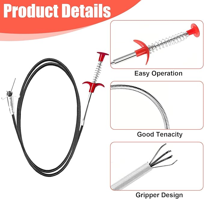 Drain Snake 79 Feet, Plumbing Snake Drain Hair Clog Removal Tool, Sink Unclogger Drain Cleaner Tool for Bathroom Kitchen Tub Shower Drain Clog Remover,Flexible Grabber Claw Pick Up Reacher