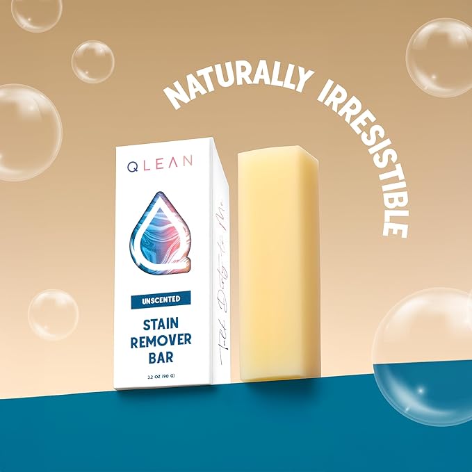 QLEAN Stain Remover Bar for Clothes (3-Pack) – Plant-Based Laundry Stain Stick, Removes Grease Wine Coffee Blood & Grass Stains, Non-Toxic, Travel-Friendly Fabric Stain Remover Bars