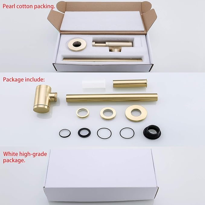 RANDOM Brass Contemporary Round Bottle P Trap 1 1/4,Basin Sink Waste Drain P Trap Kit (Brushed Gold)