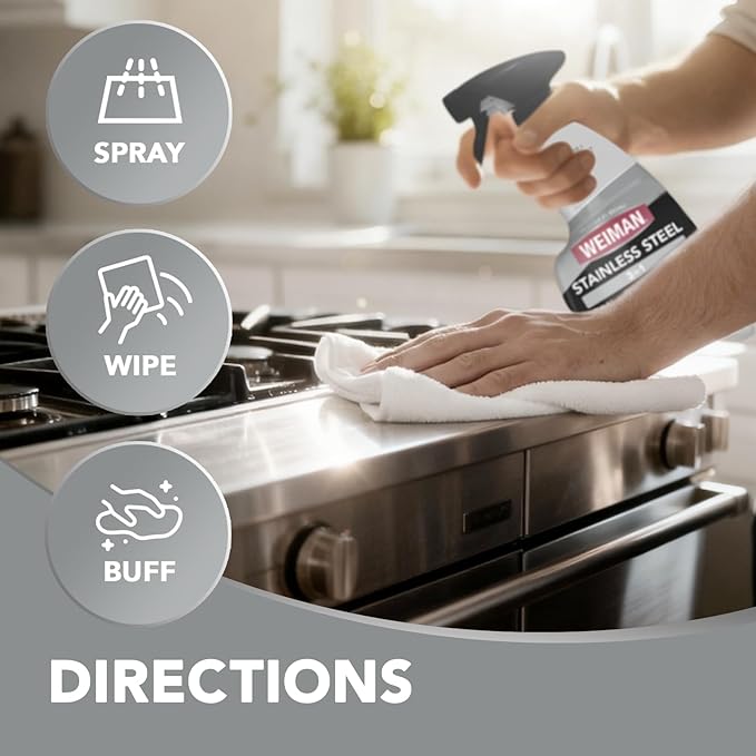 Weiman Stainless Steel Cleaner Kit - Removes Fingerprints, Residue, Water Marks, and Grease