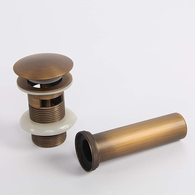 Flybath Sink Drain Antique Brass Bathroom Faucet Large Pop Up Vessel Basin Sink Drain Stopper with Overflow