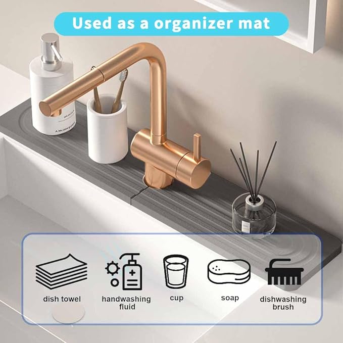Diatomite kitchen sink splash guard behind faucet - 24inch stone drying mat for kitchen counter, mordern absorbent mat of kitchen sink accessories