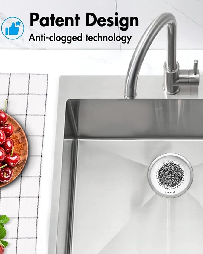 2Pack - Revolutionary Kitchen Sink Drain Strainer, Patented Reversible Kitchen Sink Strainer, 304 Stainless Steel Sink Strainer Basket, Anti-Clogging & Handmade, Fit US Standard 3-1/2'' Sink Hole