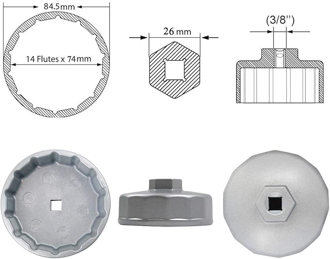 Heavy Duty 74mm 14 Flutes Oil Filter Wrench For Volkswagen, Mercedes Benz, VW, Audi, Porsche, Mazda, Sprinter, Select Mobil1, Bosch and Mahle