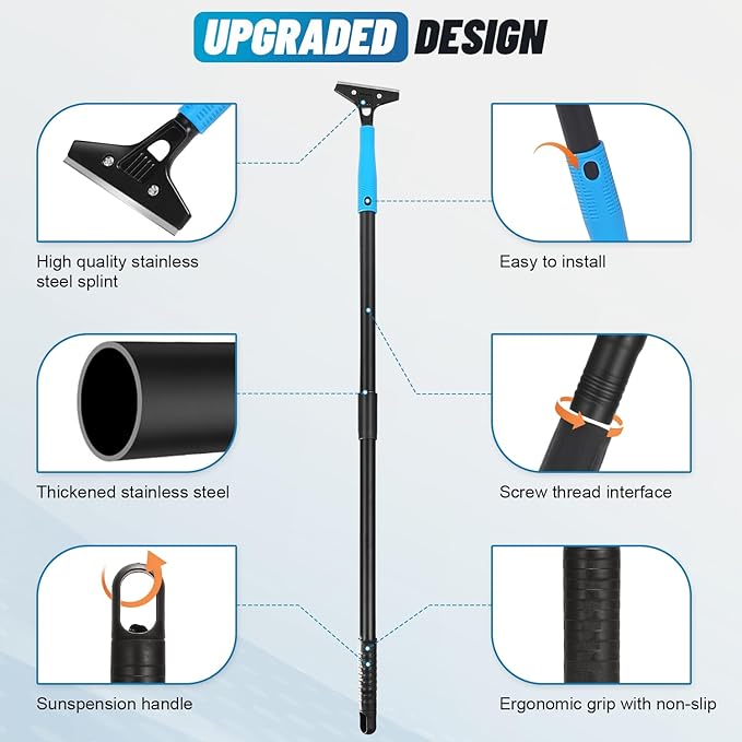 Floor Scraper Long Handle Heavy Duty, Adjustable 8"-72" Razor Blade Scraper Tool, 4 Inch Paint Scraper for Cleaning Floors, Walls, Tile, Glass, Adhesive, Wallpaper, Popcorn Ceiling, Gum (2 Pack)